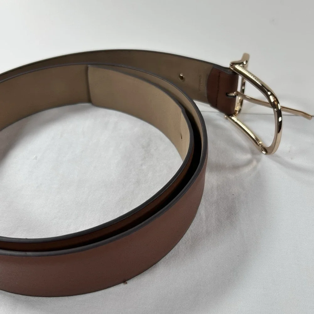 Michael Kors Women's Leather Belt Oval Gold Buckle Luggage Brown XL 38mm
